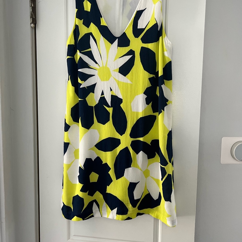 Floral Sleeveless Dress in Yellow and Navy